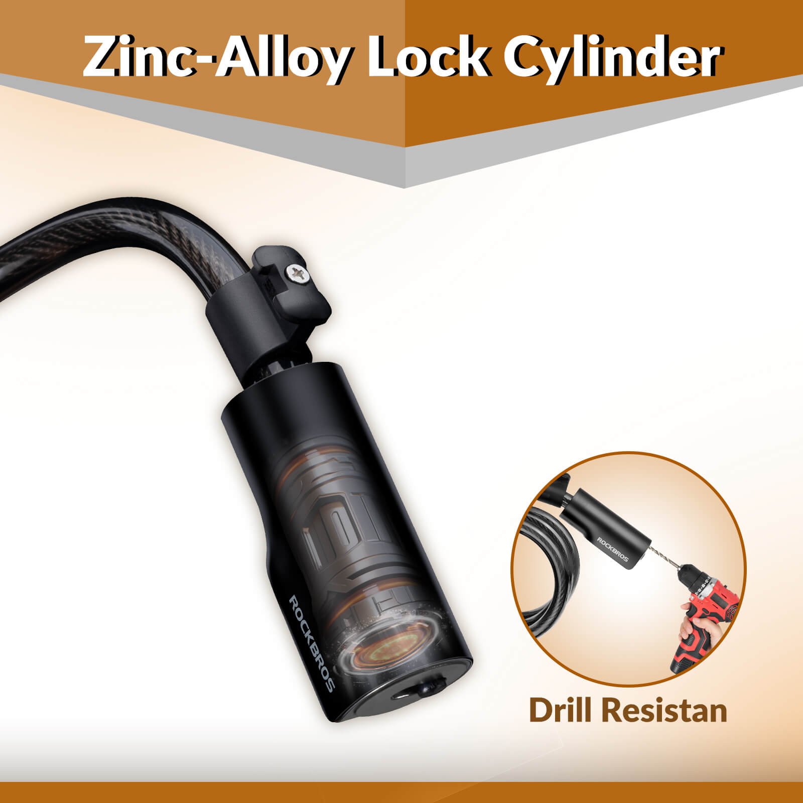 Heavy-duty ROCKBROS bike lock close-up showing solid steel cable construction
#Color_Black