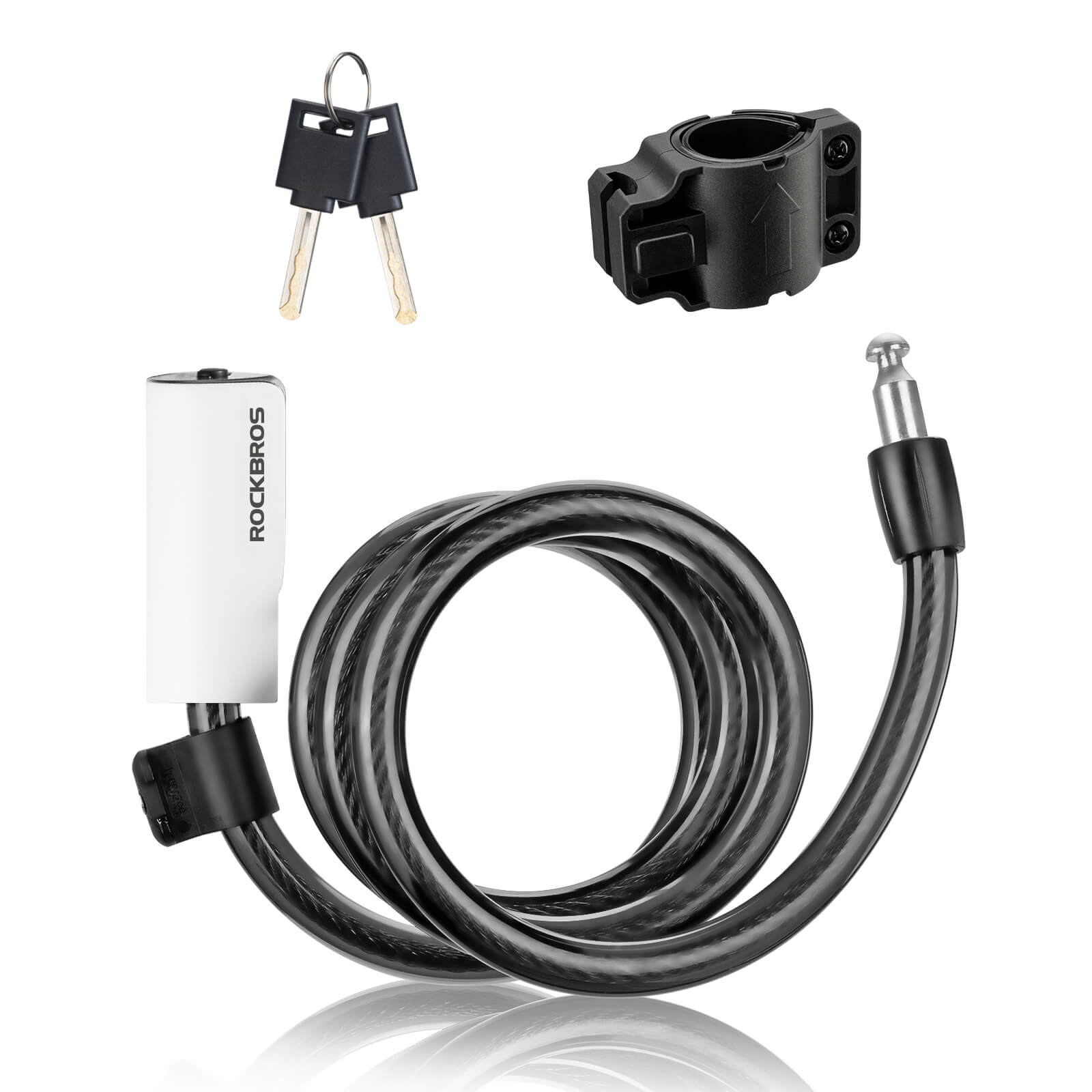 ROCKBROS bike lock with key featuring durable steel cable and PVC coating for anti-theft protection
#Color_White