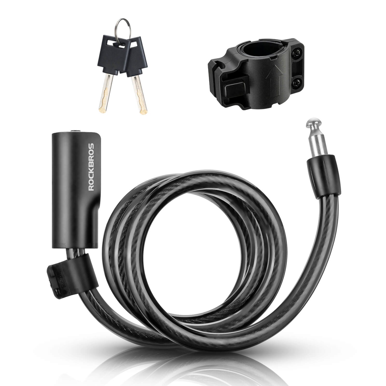 ROCKBROS bike lock with key featuring durable steel cable and PVC coating for anti-theft protection
#Color_Black