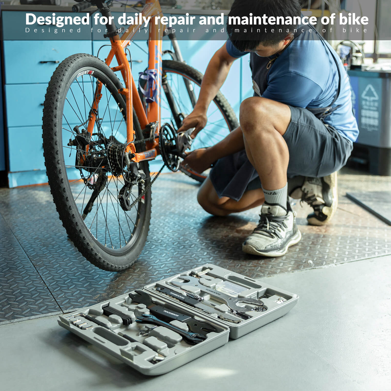 ROCKBROS Bike Multi-Tool Kit being used for bike maintenance