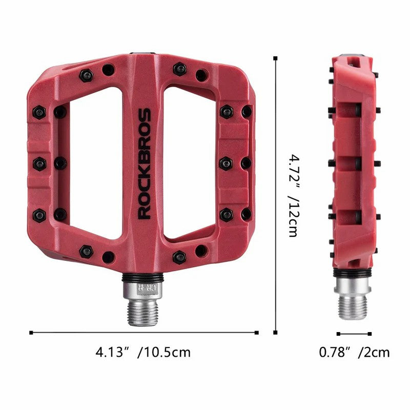 ROCKBROS 9/16" nylon bike pedals with high-speed bearings for smooth cycling performance
#Color_Red