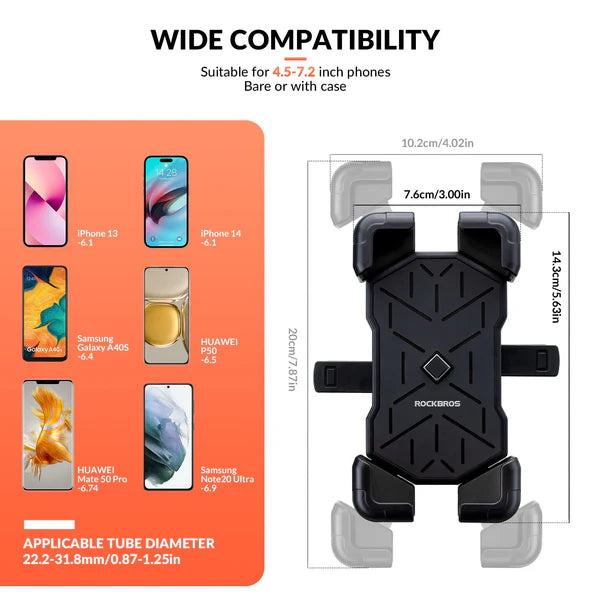 ROCKBROS Bike Phone Holder Mount Clamp – 360° Rotatable Motorcycle Phone Mount