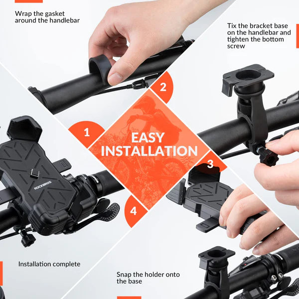 ROCKBROS Bike Phone Holder Mount Clamp – 360° Rotatable Motorcycle Phone Mount
