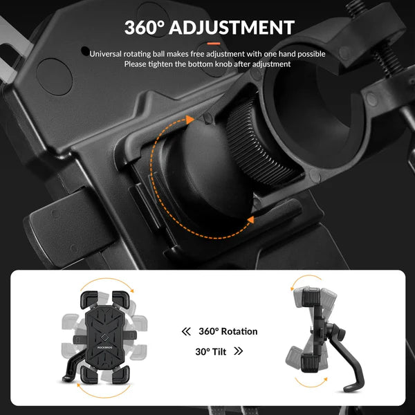 ROCKBROS Bike Phone Holder Mount Clamp – 360° Rotatable Motorcycle Phone Mount