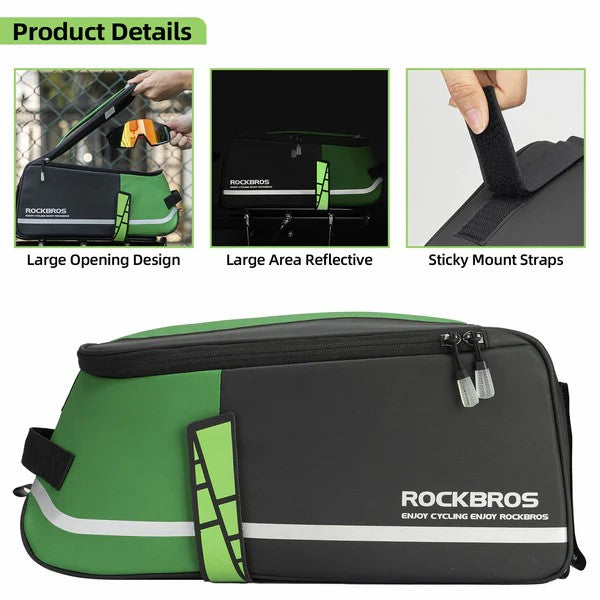 ROCKBROS multifunctional bike rear rack bag for commuting and touring rides.