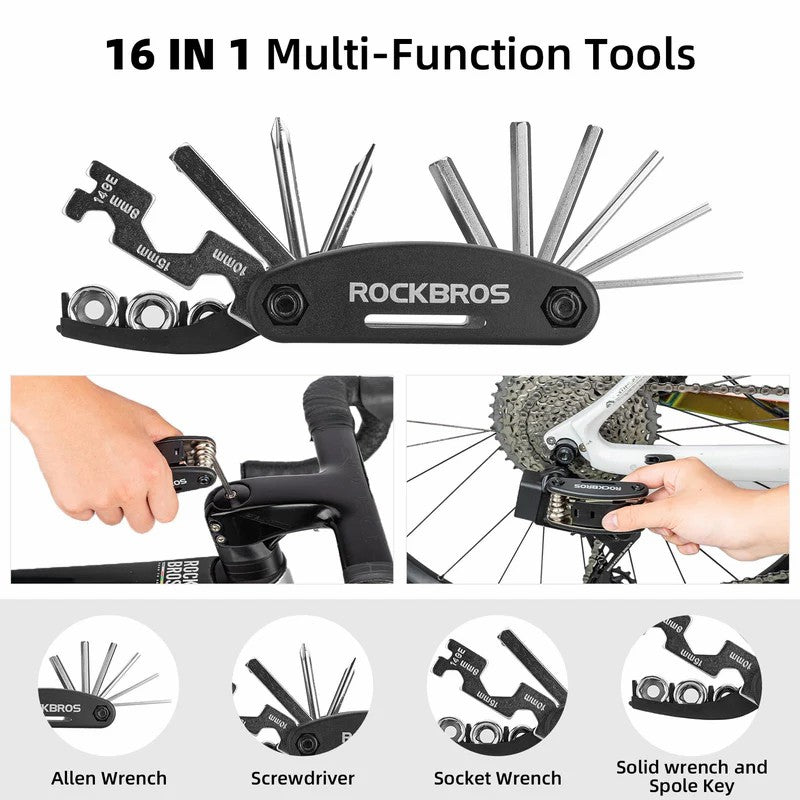 ROCKBROS Bike Repair Tool Kit with Mini Pump and 16-in-1 Multi Tool