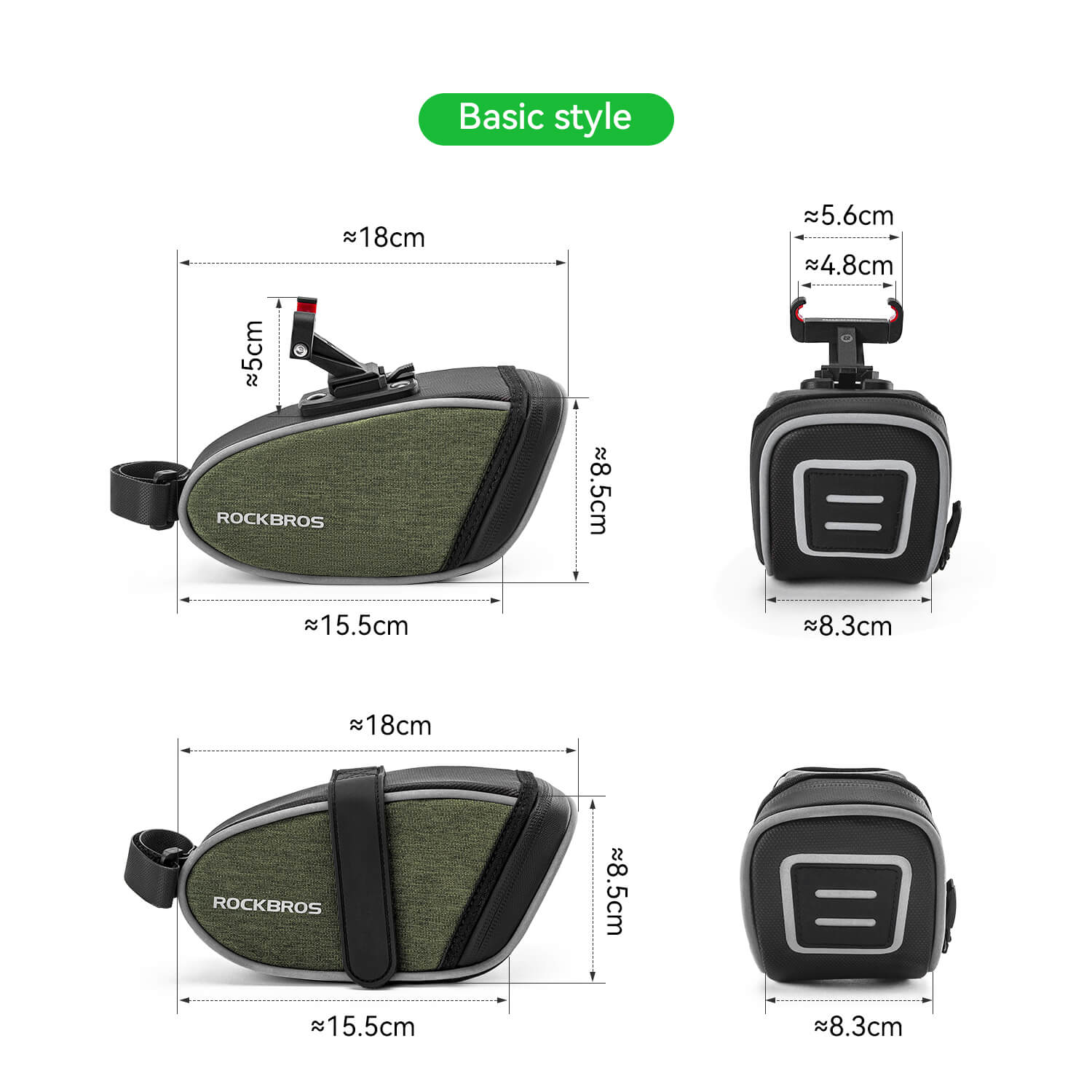 ROCKBROS bike saddle bag with detachable tail light 0.45L waterproof cycling seat bag