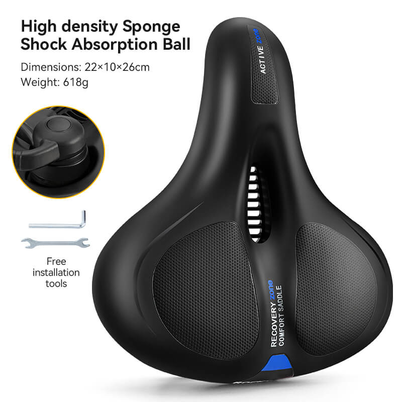 ROCKBROS bike saddle with shock-absorbing system for maximum comfort on rough terrain.
#Color_Blue