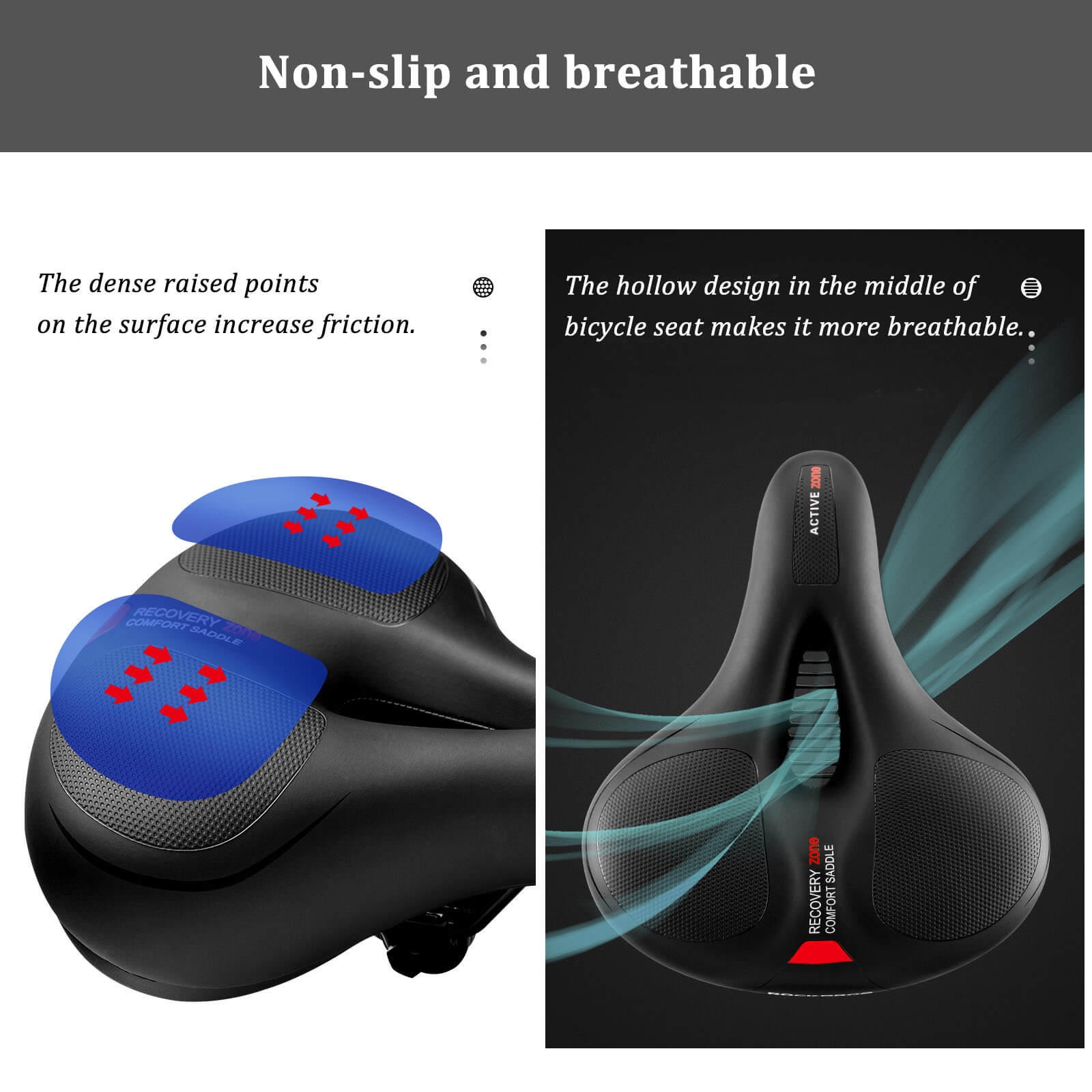 ROCKBROS bike saddle with shock-absorbing system for maximum comfort on rough terrain.