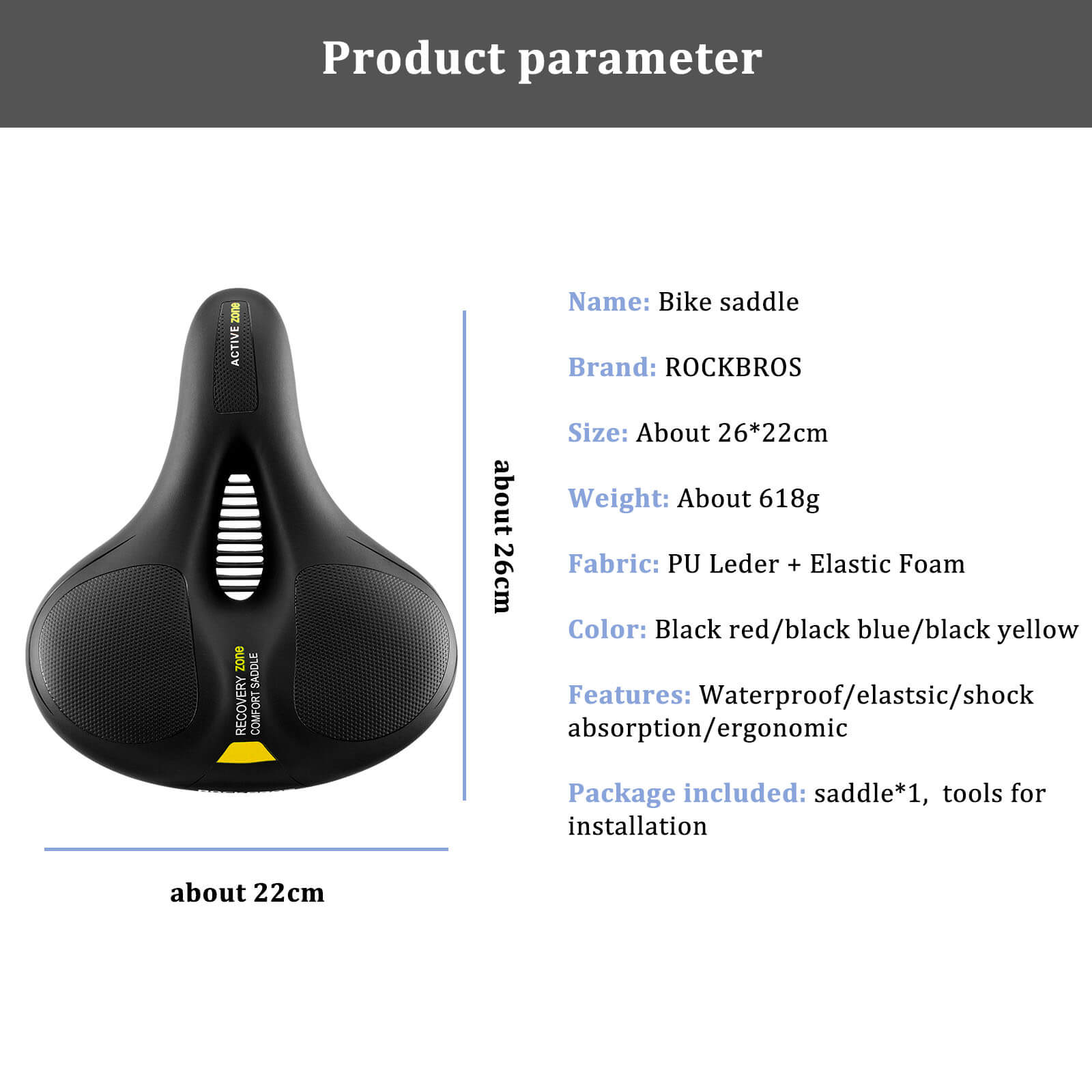 ROCKBROS bike saddle with shock-absorbing system for maximum comfort on rough terrain.