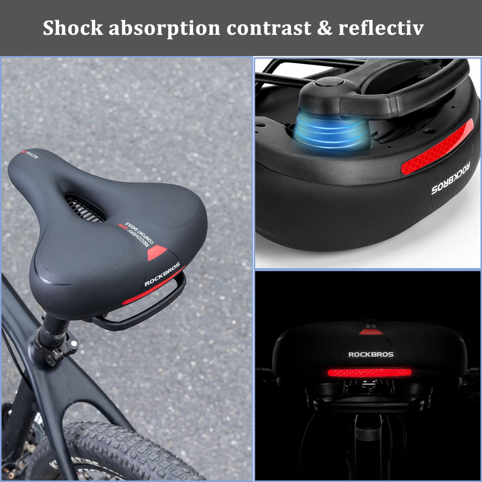 ROCKBROS bike saddle with shock-absorbing system for maximum comfort on rough terrain.