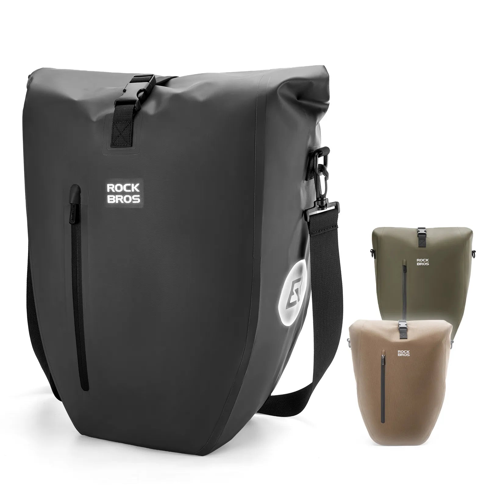 ROCKBROS black waterproof bike pannier 20L roll top rear rack bag
#Color_Black