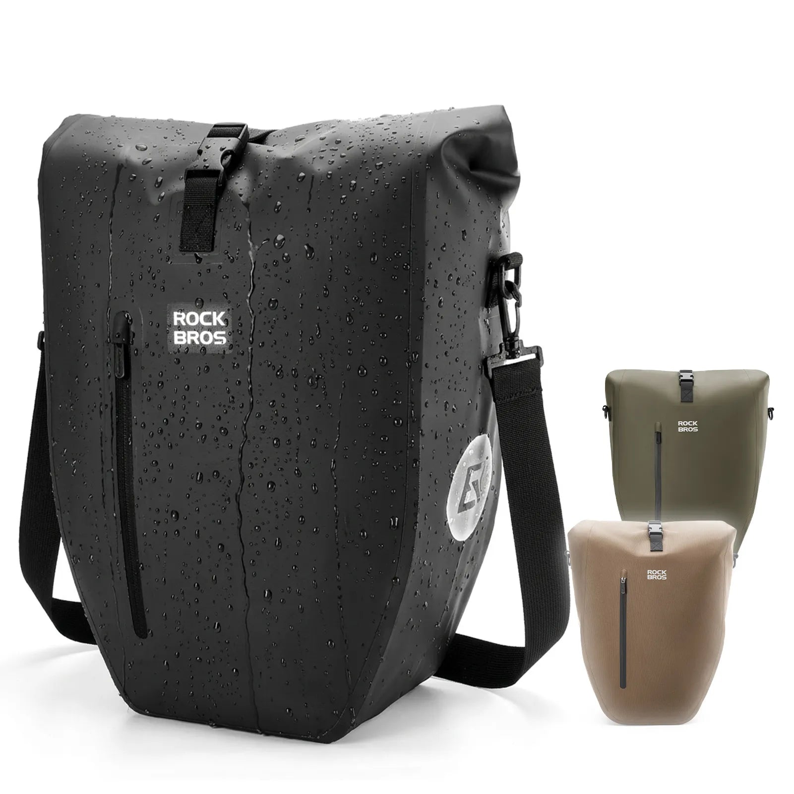 ROCKBROS black waterproof bike pannier 20L roll top rear rack bag
#Color_Black