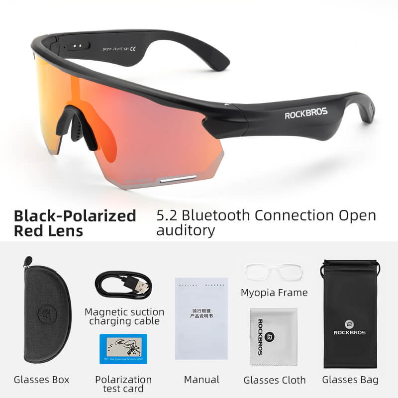 ROCKBROS Bluetooth Cycling Sunglasses – Polarized Smart Glasses with Hands-Free Calls
#Color_Red