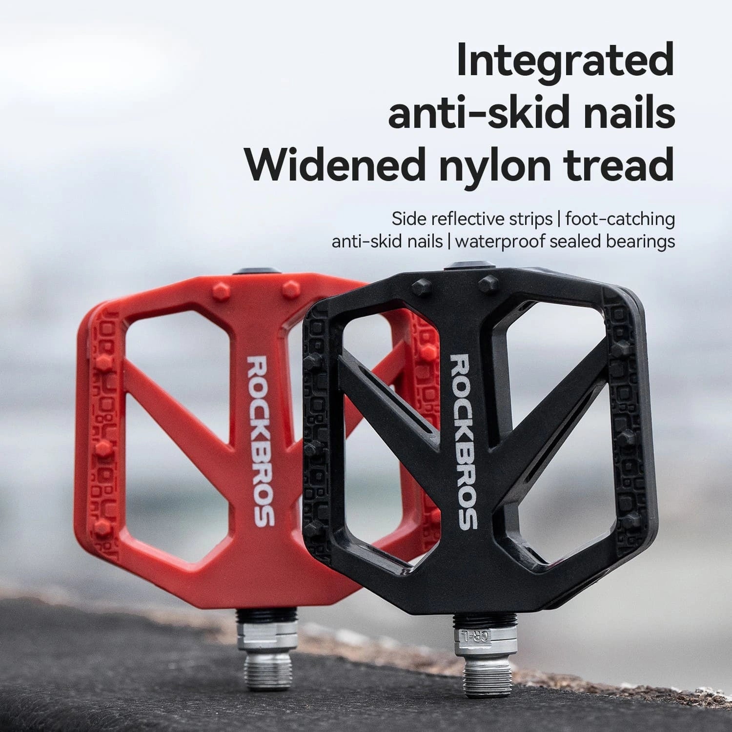 rockbros wide platform nylon bike pedals anti-slip sealed bearing durable for road mtb and commuting