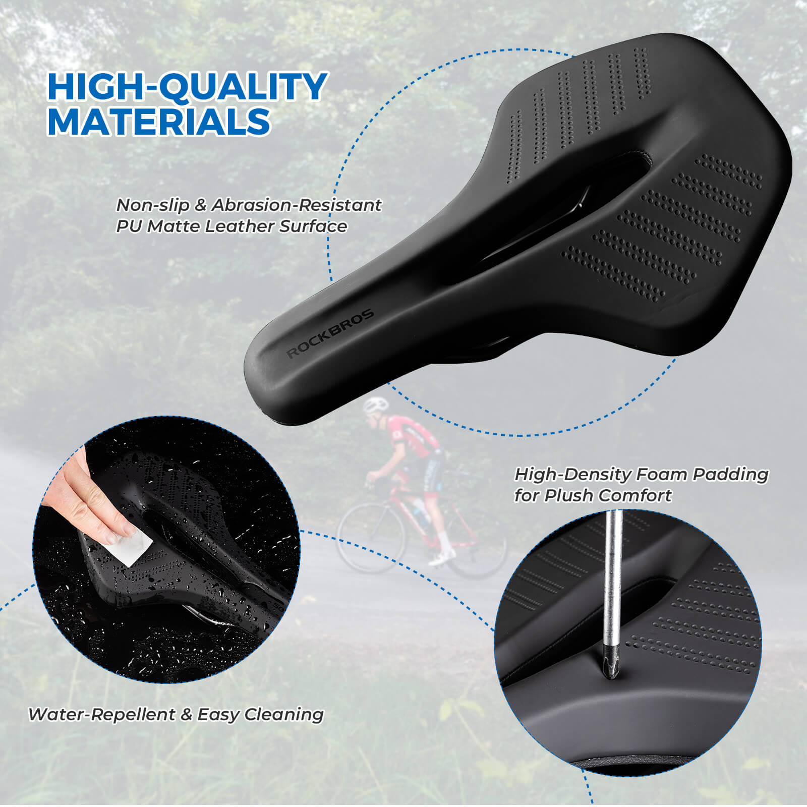 ROCKBROS breathable ergonomic bike seat with hollow center for pressure relief and airflow