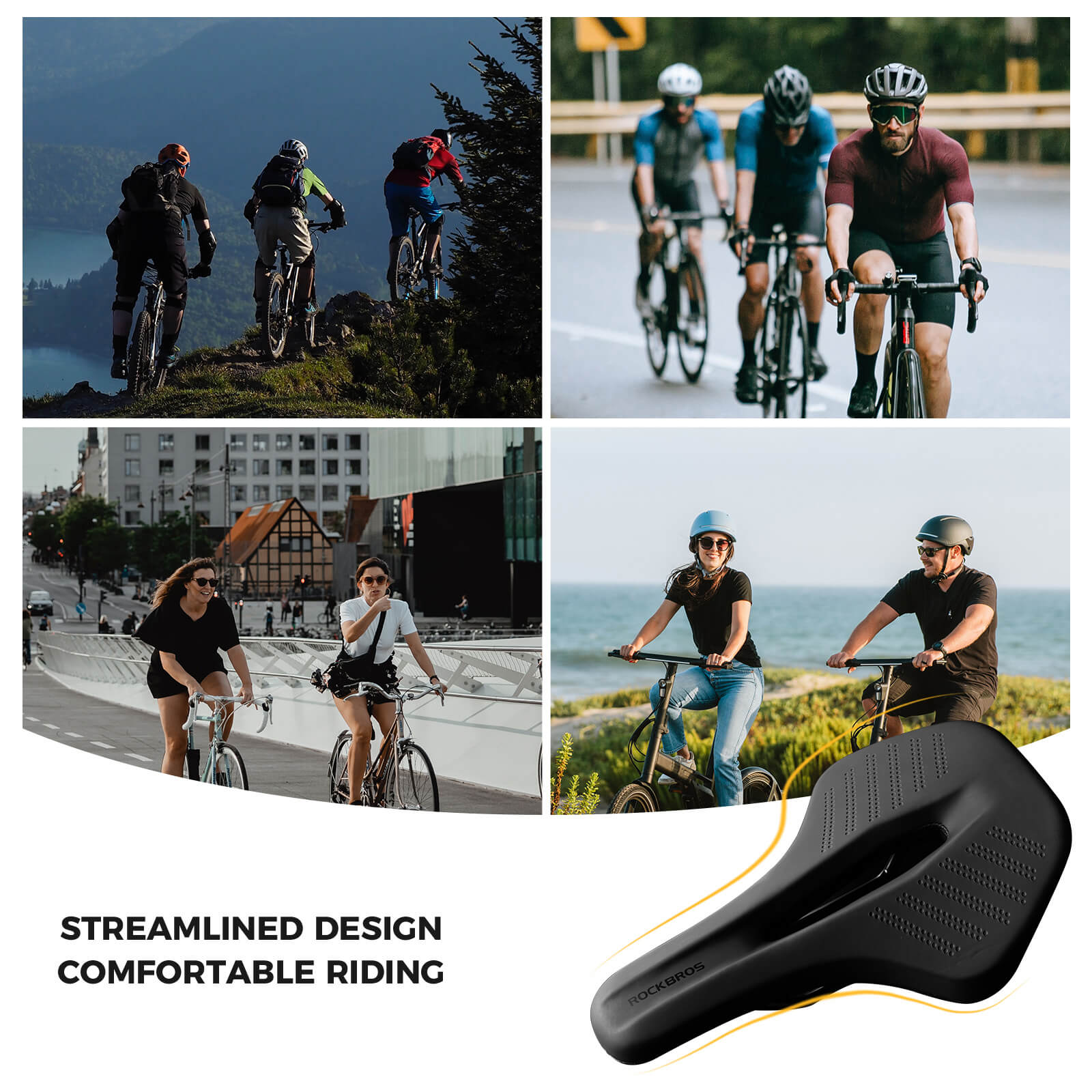 ROCKBROS breathable ergonomic bike seat with hollow center for pressure relief and airflow