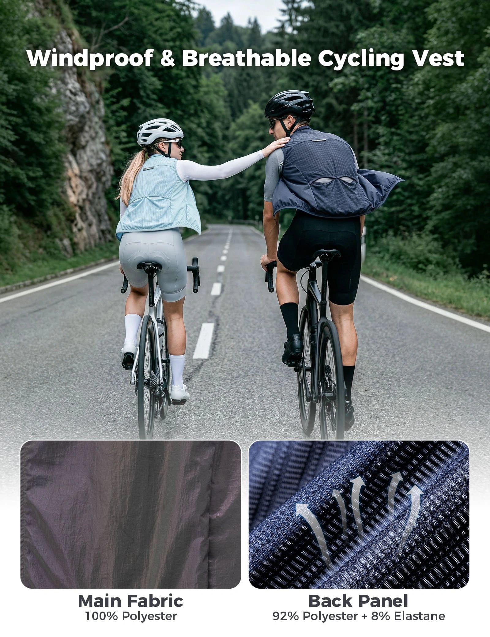 ROCKBROS windproof cycling vest with breathable mesh and packable design for outdoor sports
