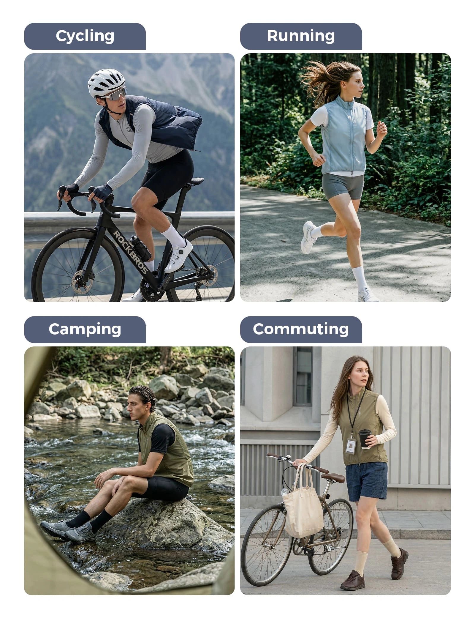 ROCKBROS windproof cycling vest with breathable mesh and packable design for outdoor sports
