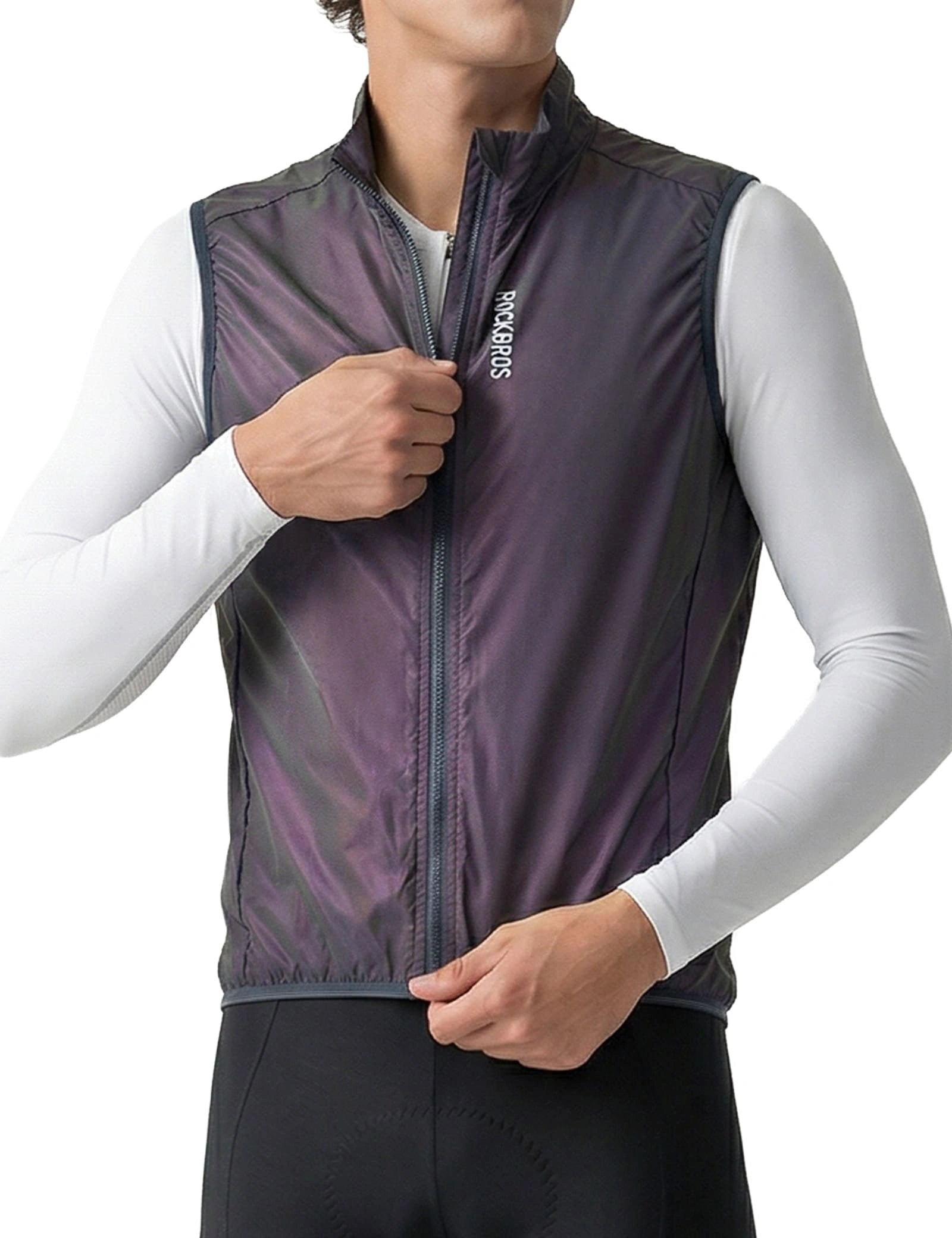 ROCKBROS windproof cycling vest with breathable mesh and packable design for outdoor sports