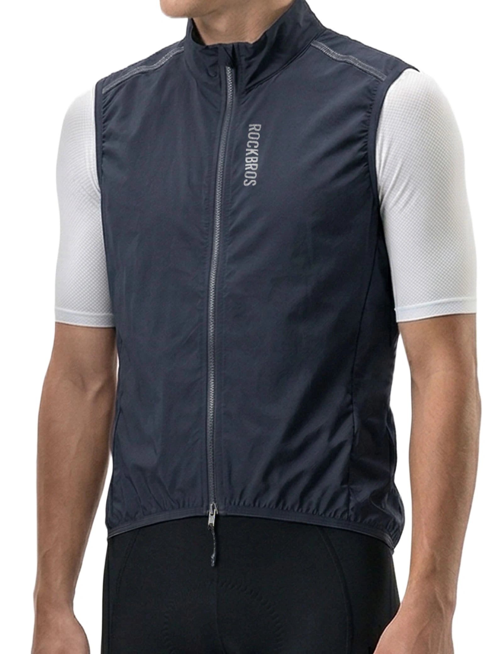 ROCKBROS windproof cycling vest with breathable mesh and packable design for outdoor sports