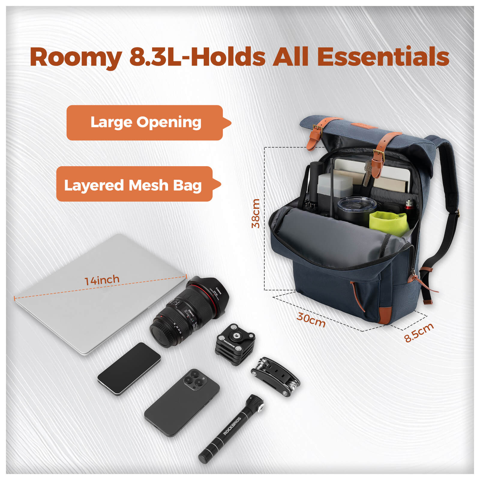 ROCKBROS Brompton folding bike handlebar bag backpack 8.3L for cycling storage