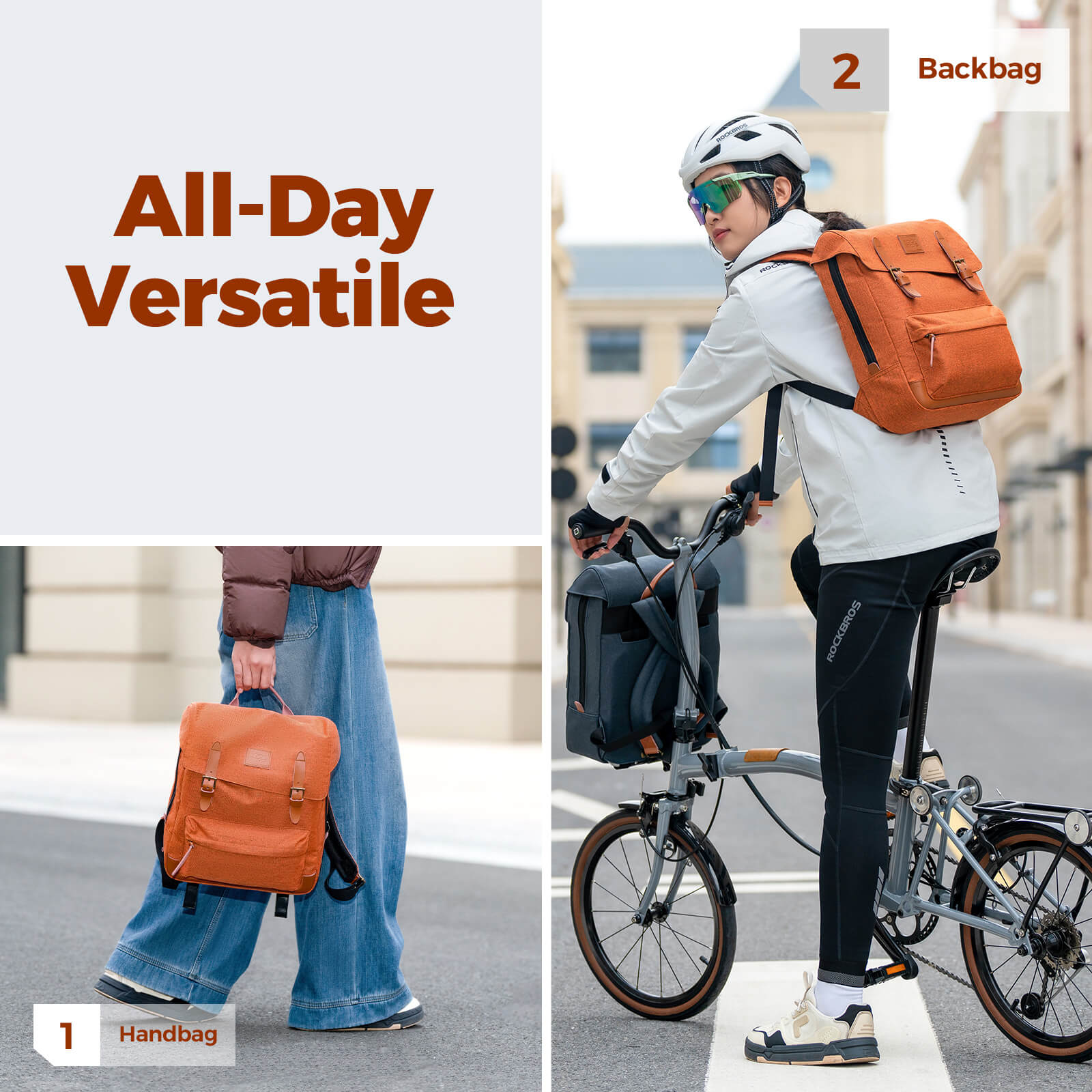 ROCKBROS Brompton folding bike handlebar bag backpack 8.3L for cycling storage