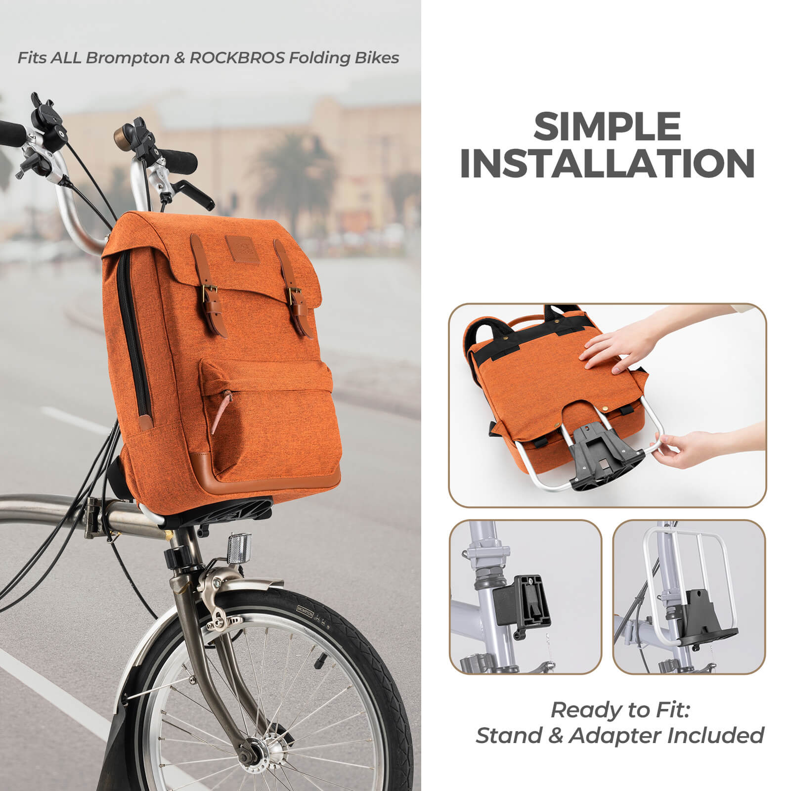 ROCKBROS Brompton folding bike handlebar bag backpack 8.3L for cycling storage