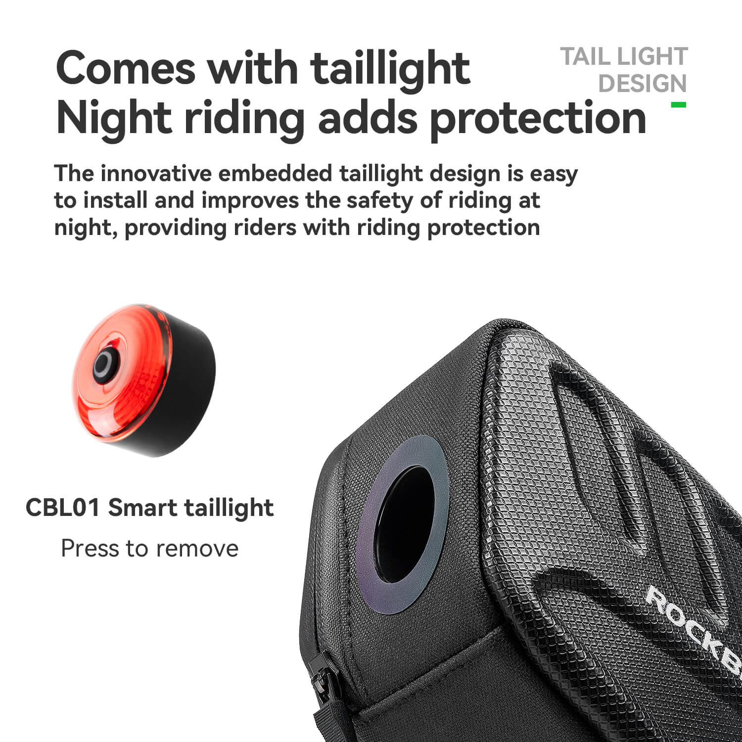 ROCKBROS C61 hard shell bike saddle bag with built-in light for safe cycling