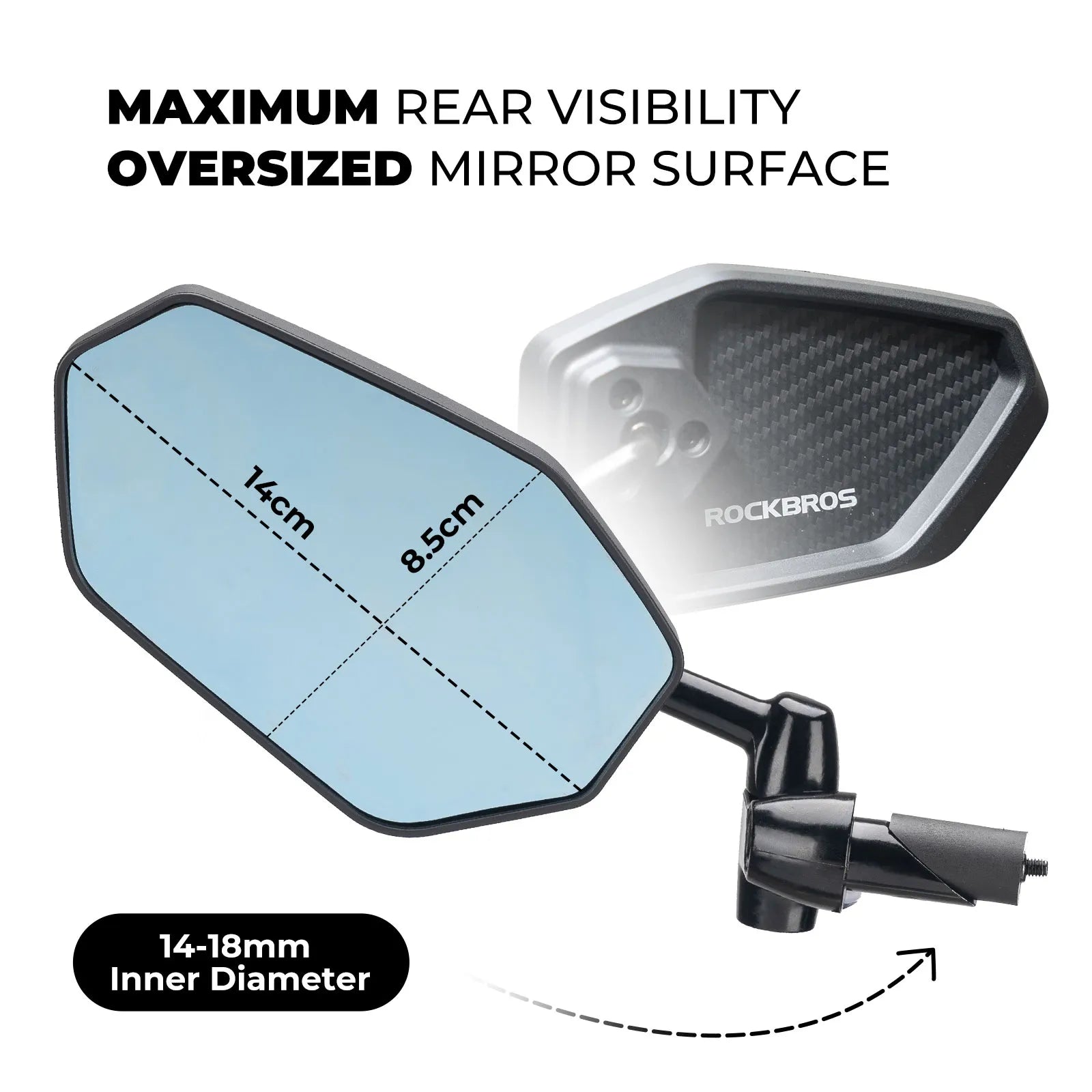 ROCKBROS carbon fiber bar end bike mirror with anti-glare blue convex lens and 360° adjustable rear view
#Style_Carbon