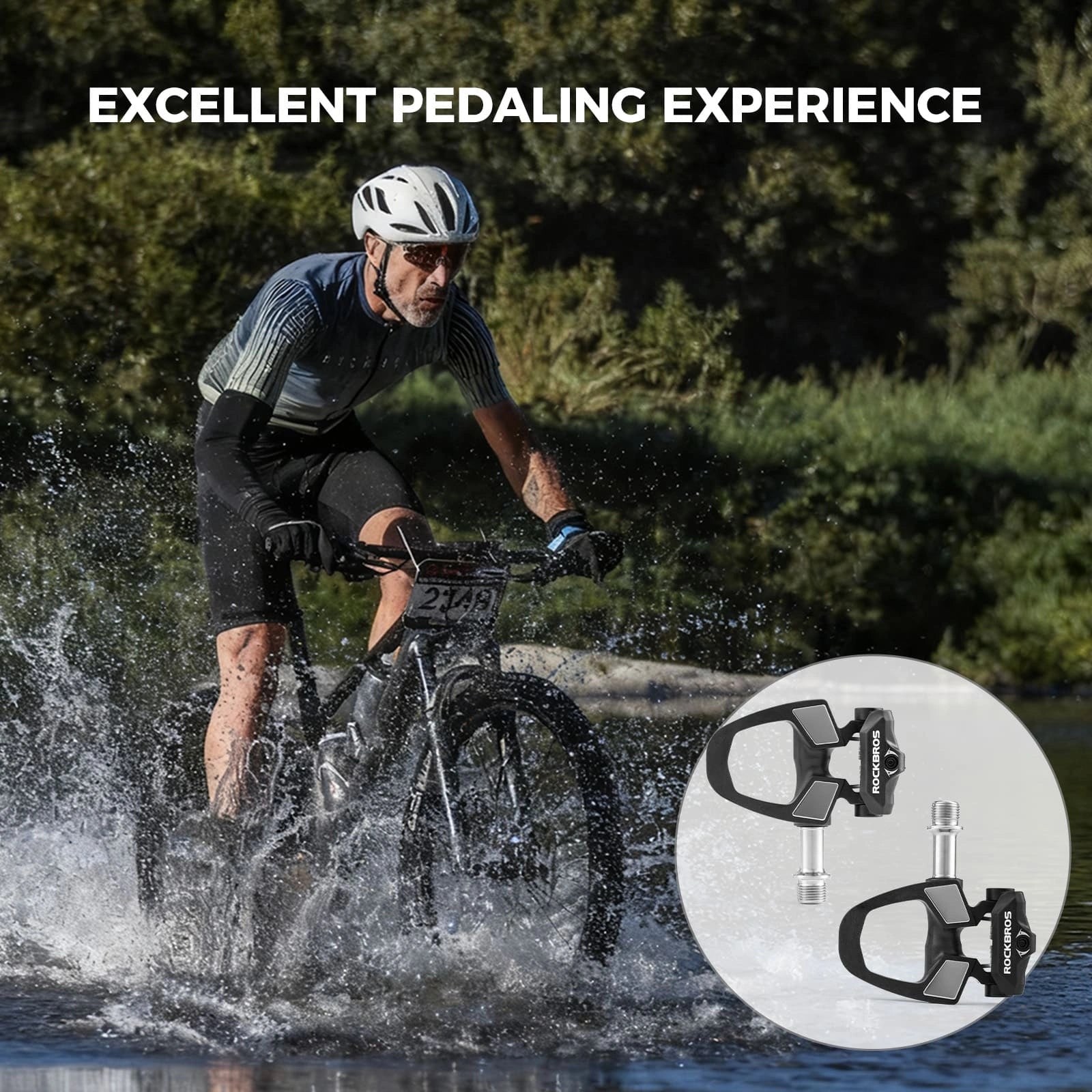 ROCKBROS Carbon Fiber Road Bike Clipless Pedals with Titanium Alloy Axle, Sealed Bearings, and Included Cleats