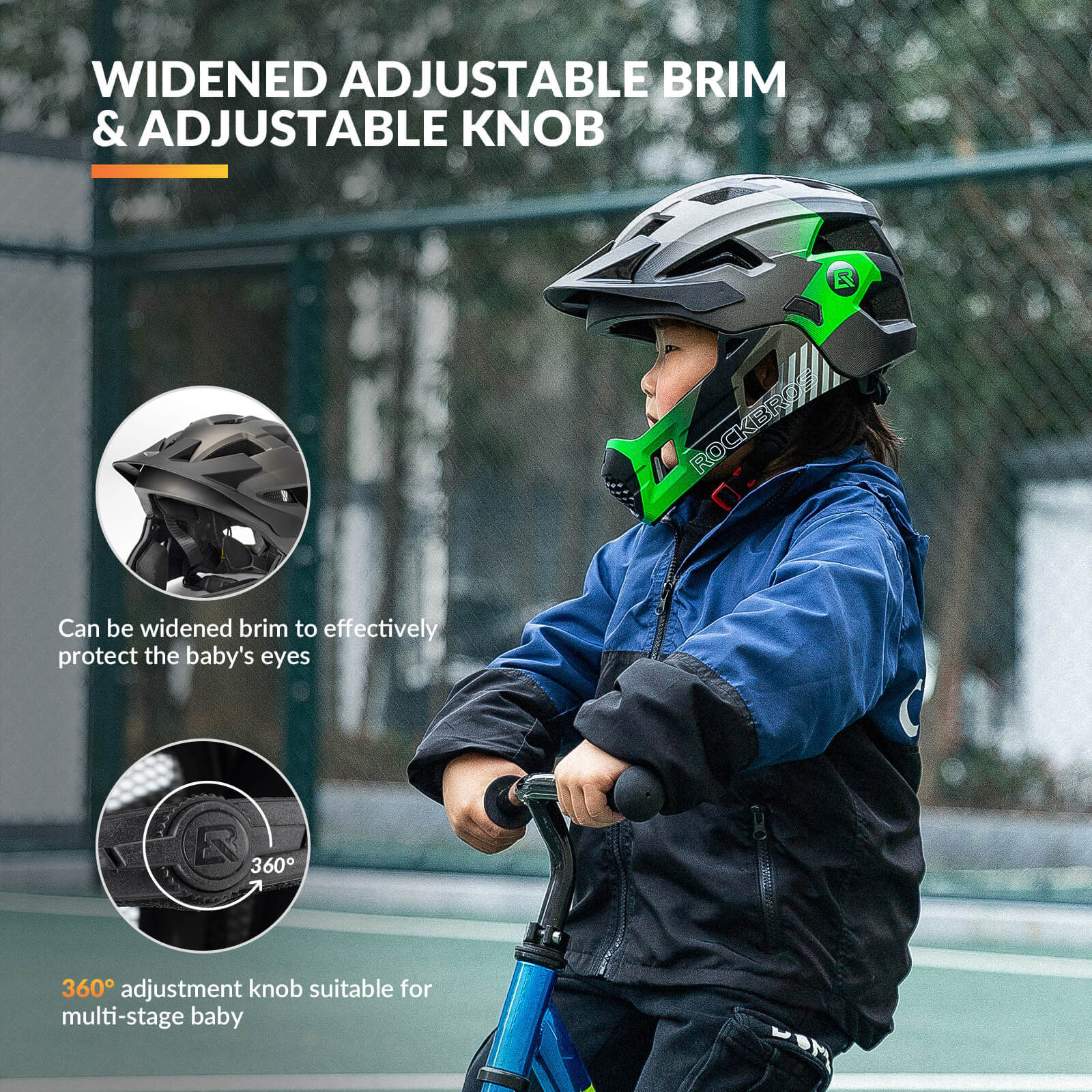 Adjustable ROCKBROS children bike helmet with dial-fit system
#Color_Green