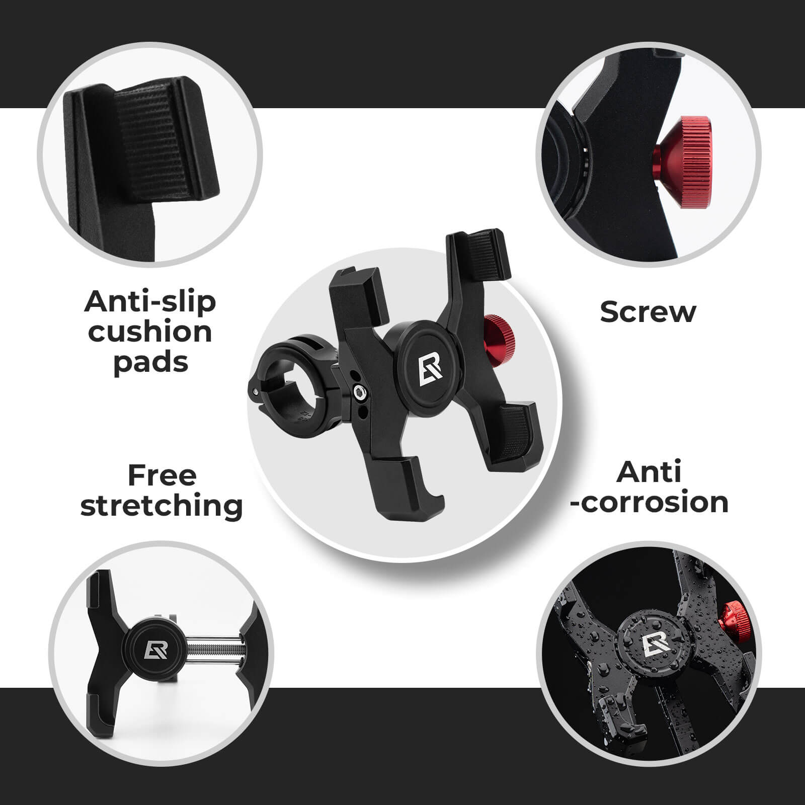 ROCKBROS aluminum clamp bike phone holder for handlebar, secure adjustable mount for cycling
#Style_Clamp Mount