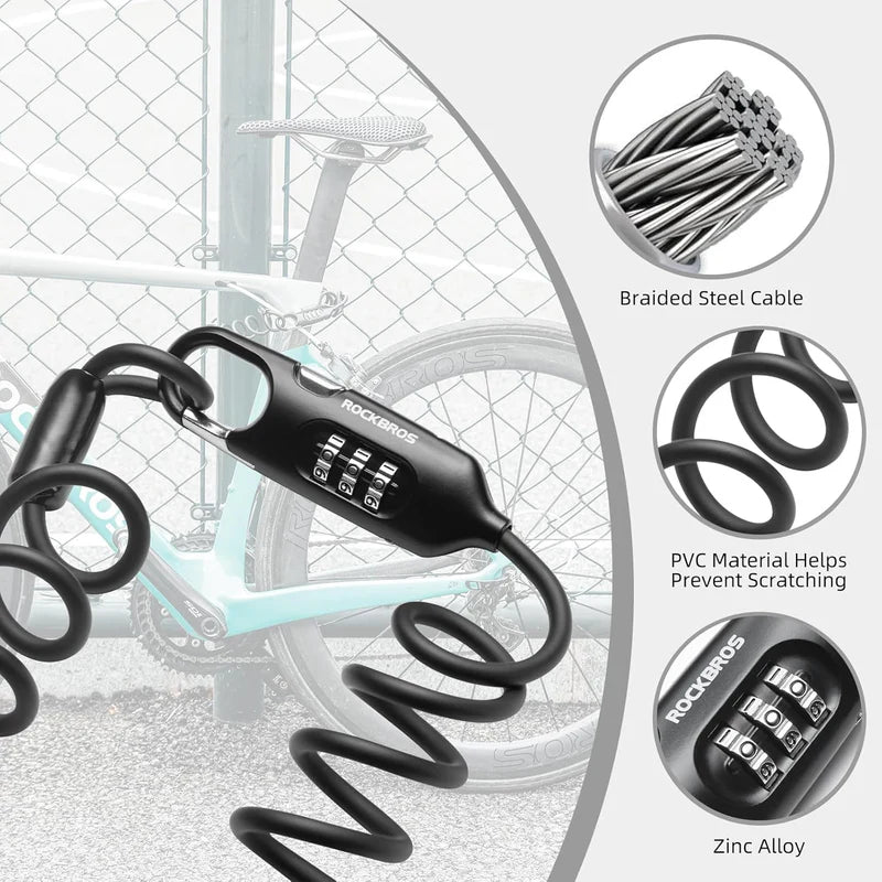 ROCKBROS combination bike cable lock anti-theft flexible steel lock for bicycles
#Color_Black