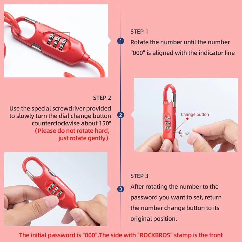 ROCKBROS combination bike cable lock anti-theft flexible steel lock for bicycles
#Color_Red