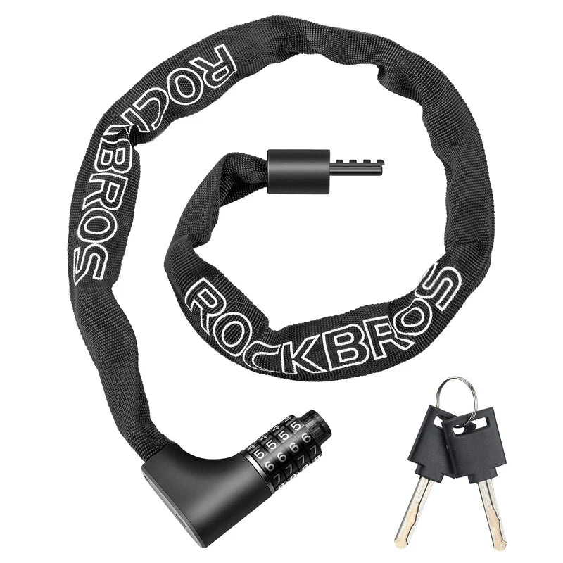 ROCKBROS combination bike chain lock with dual unlock system code and key