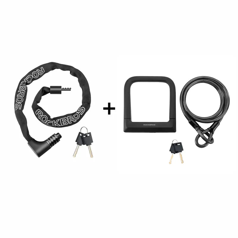 ROCKBROS bike U-lock and chain lock security bundle for e-bikes and bicycles