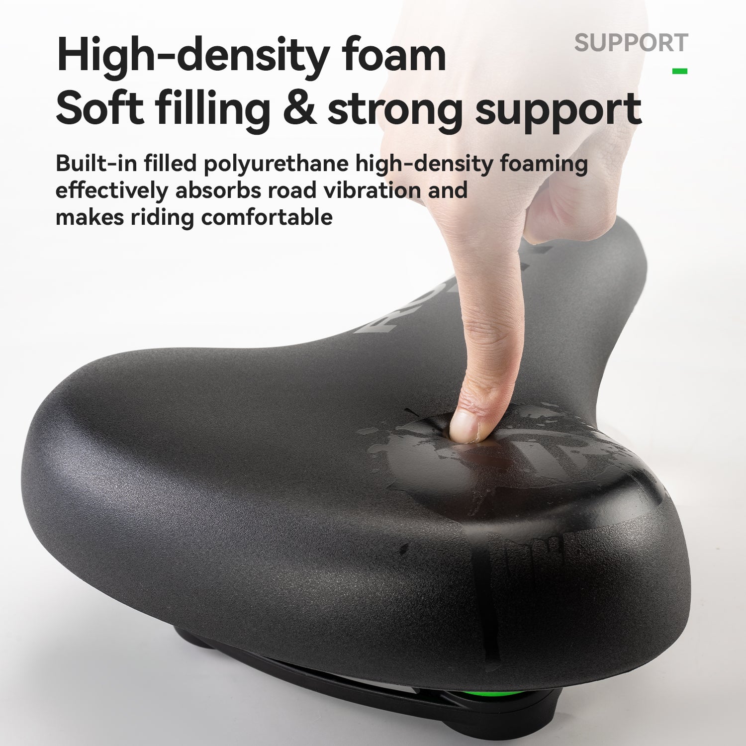 ROCKBROS comfort bike saddle seat with PU leather surface, shock-absorbing design, and ergonomic shape for daily commuting
