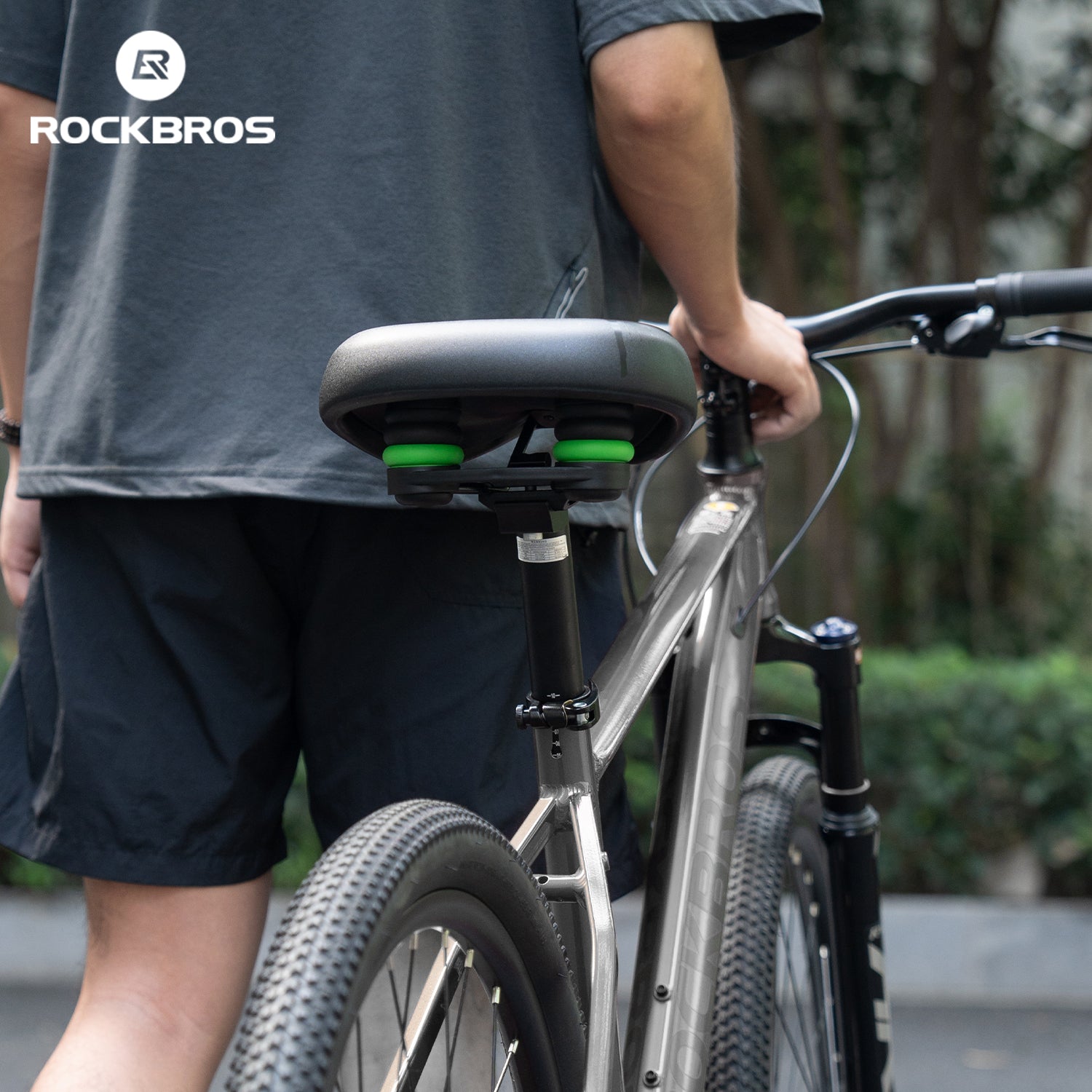 ROCKBROS comfort bike saddle seat with PU leather surface, shock-absorbing design, and ergonomic shape for daily commuting