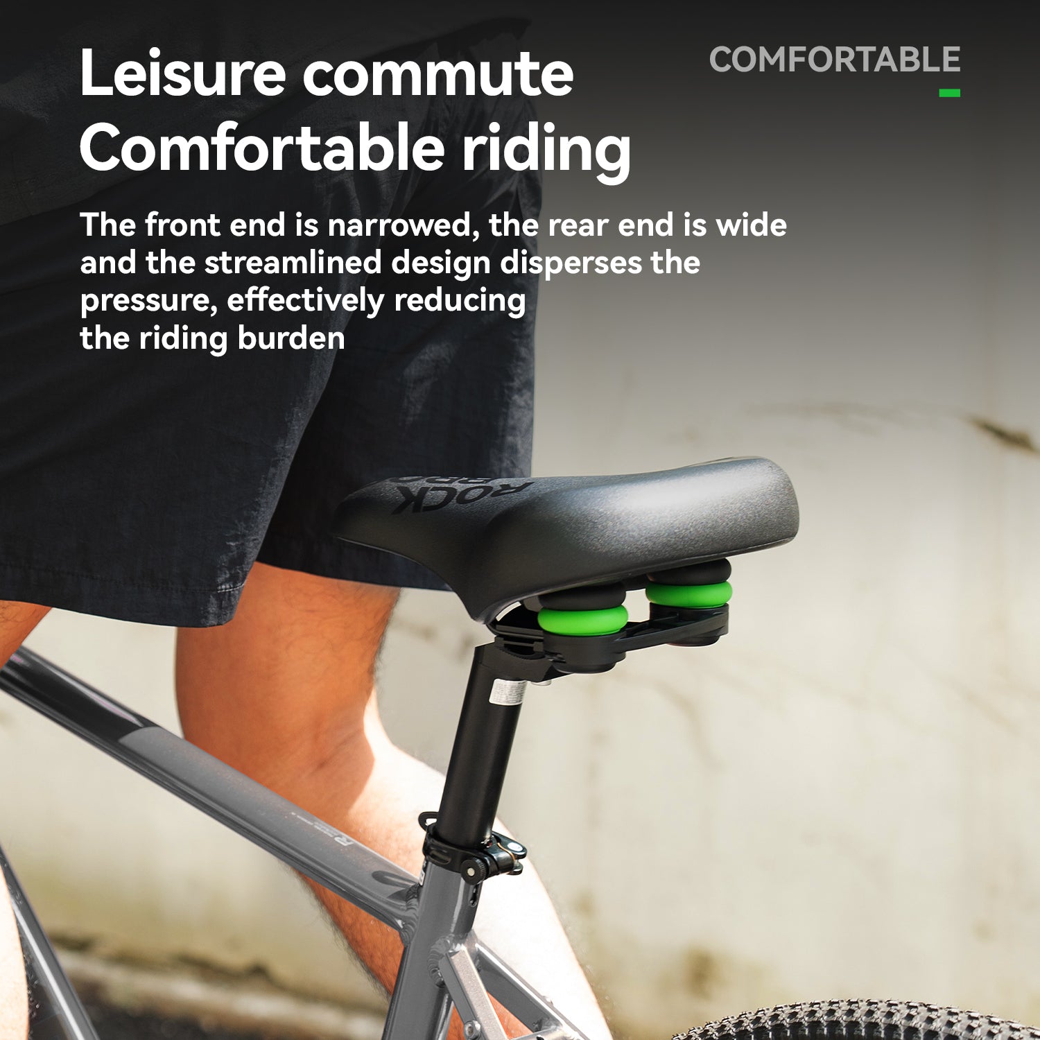 ROCKBROS comfort bike saddle seat with PU leather surface, shock-absorbing design, and ergonomic shape for daily commuting