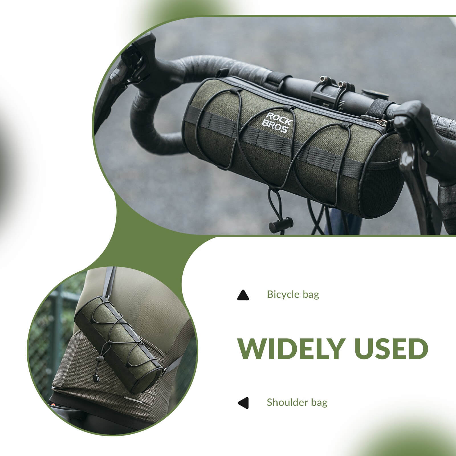 ROCKBROS bike handlebar bag with adjustable shoulder strap for crossbody commuting and everyday use.