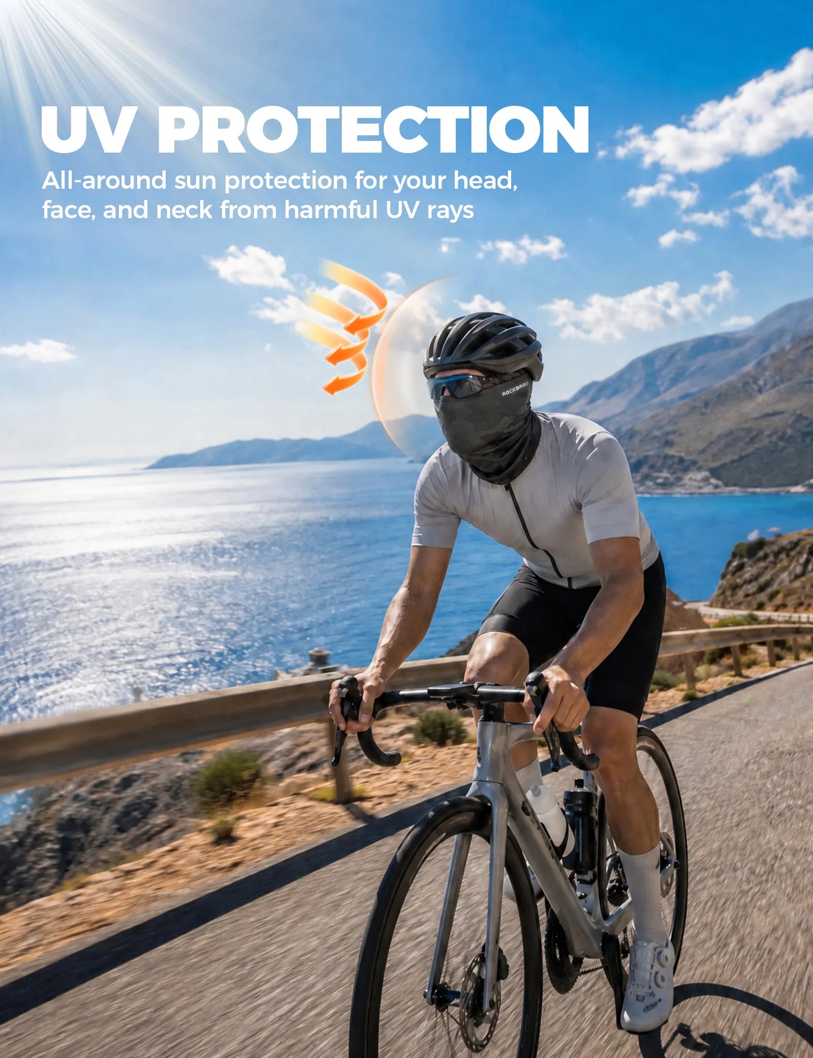 ROCKBROS cooling ice silk balaclava breathable UV protection face cover for cycling and outdoor riding