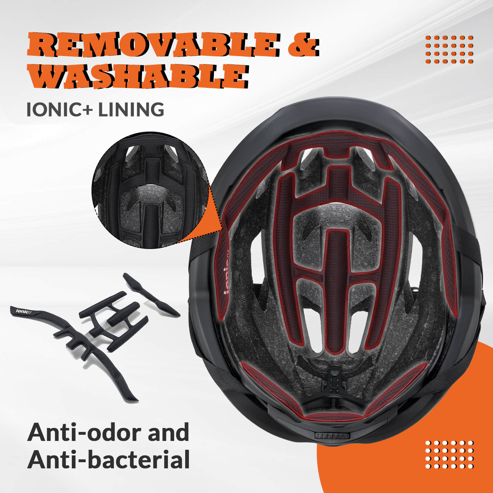ROCKBROS cycling helmet with CPSC certification, ionic antibacterial liner, PC+EPS in-mold construction
#Color_Black