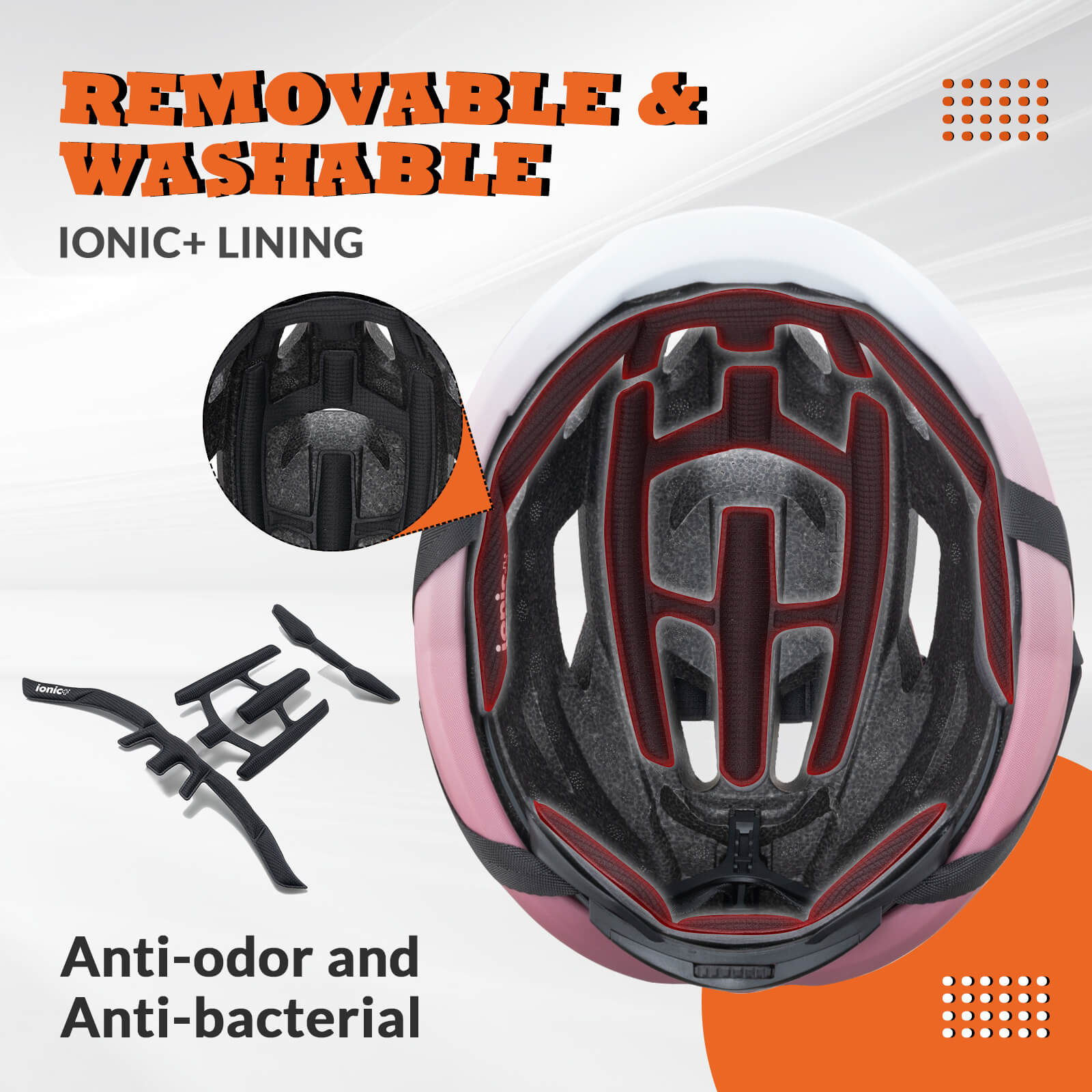 ROCKBROS cycling helmet with CPSC certification, ionic antibacterial liner, PC+EPS in-mold construction
#Color_White Pink Gradient