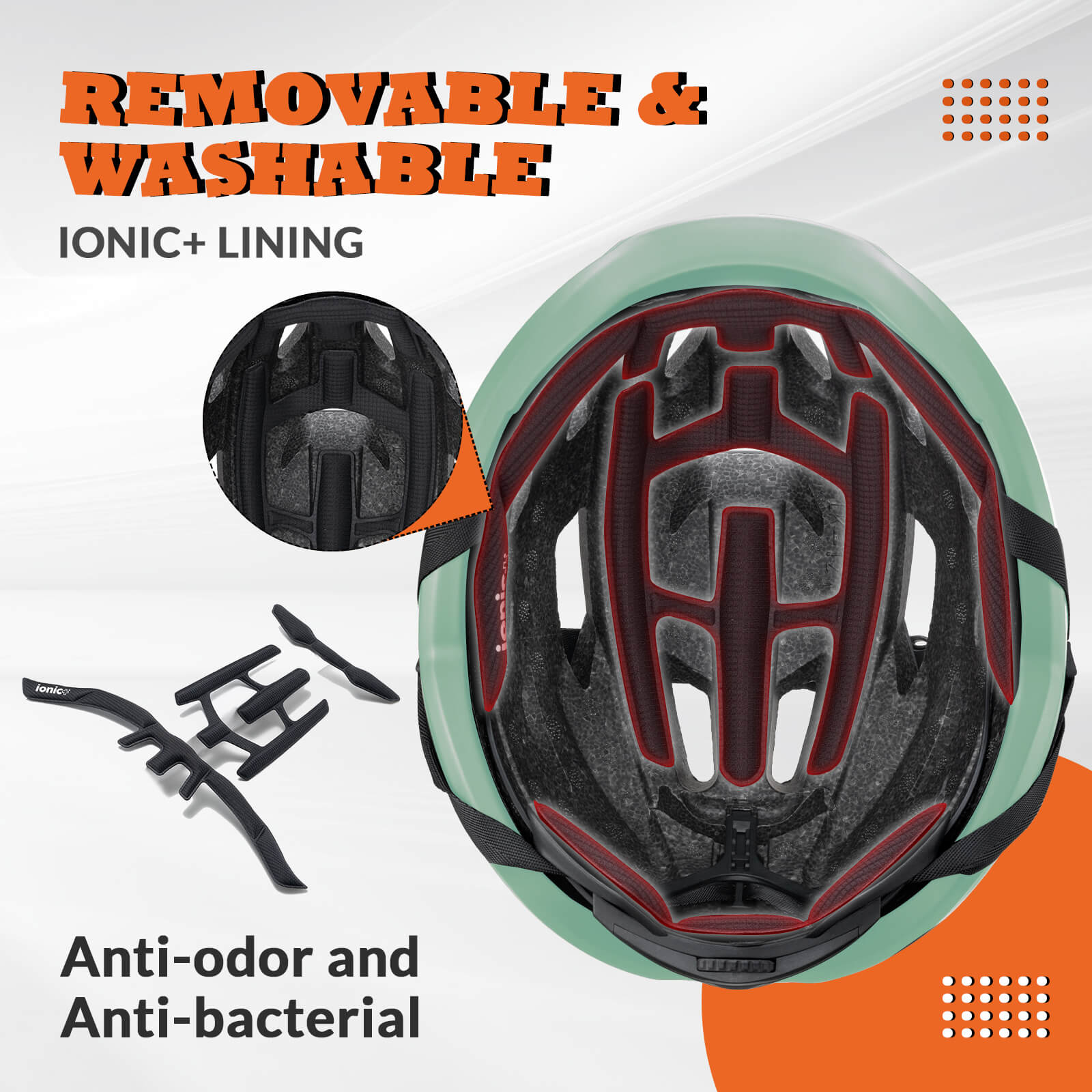 ROCKBROS cycling helmet with CPSC certification, ionic antibacterial liner, PC+EPS in-mold construction
#Color_Matte Green