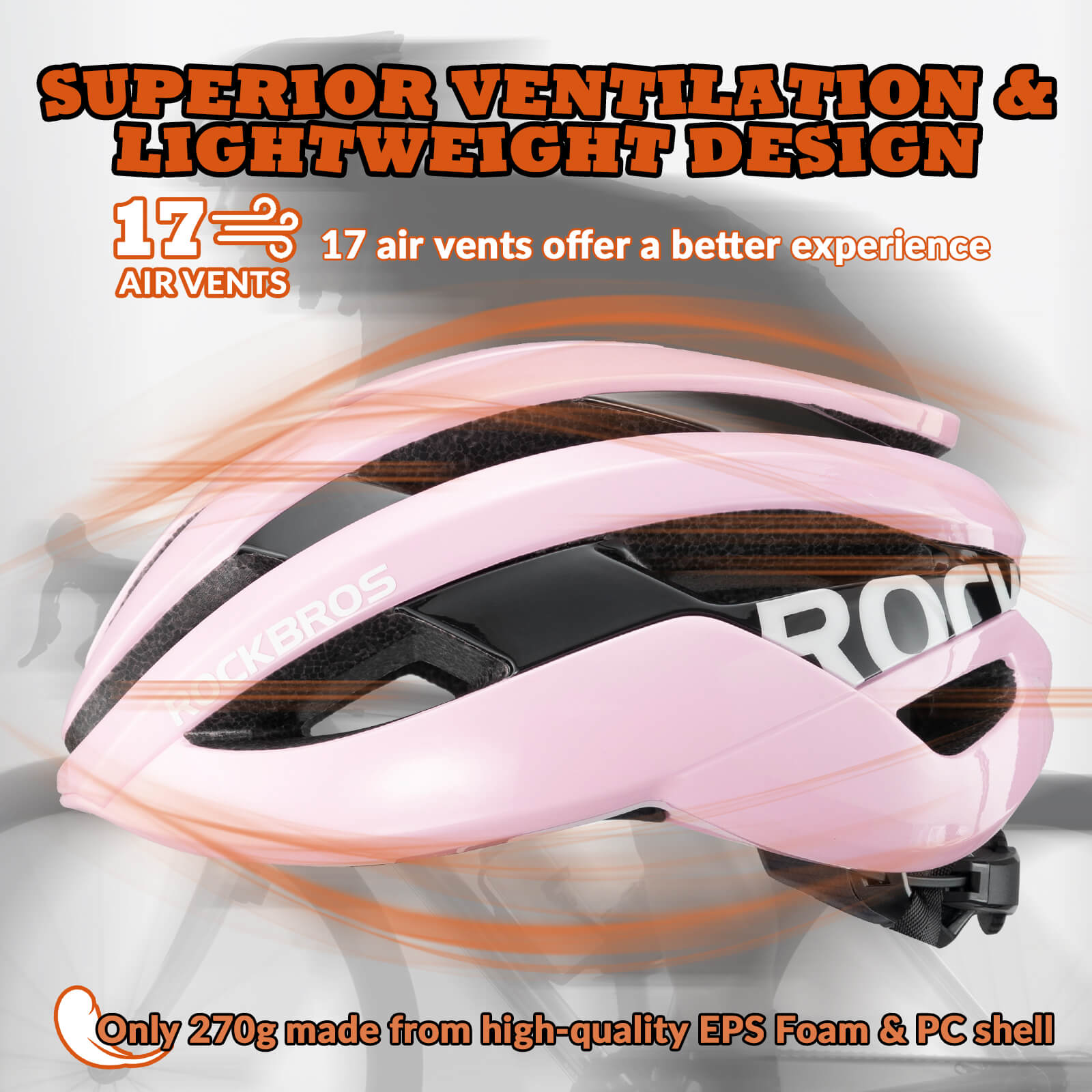 ROCKBROS cycling helmet with CPSC certification, ionic antibacterial liner, PC+EPS in-mold construction
#Color_Glossy Pink