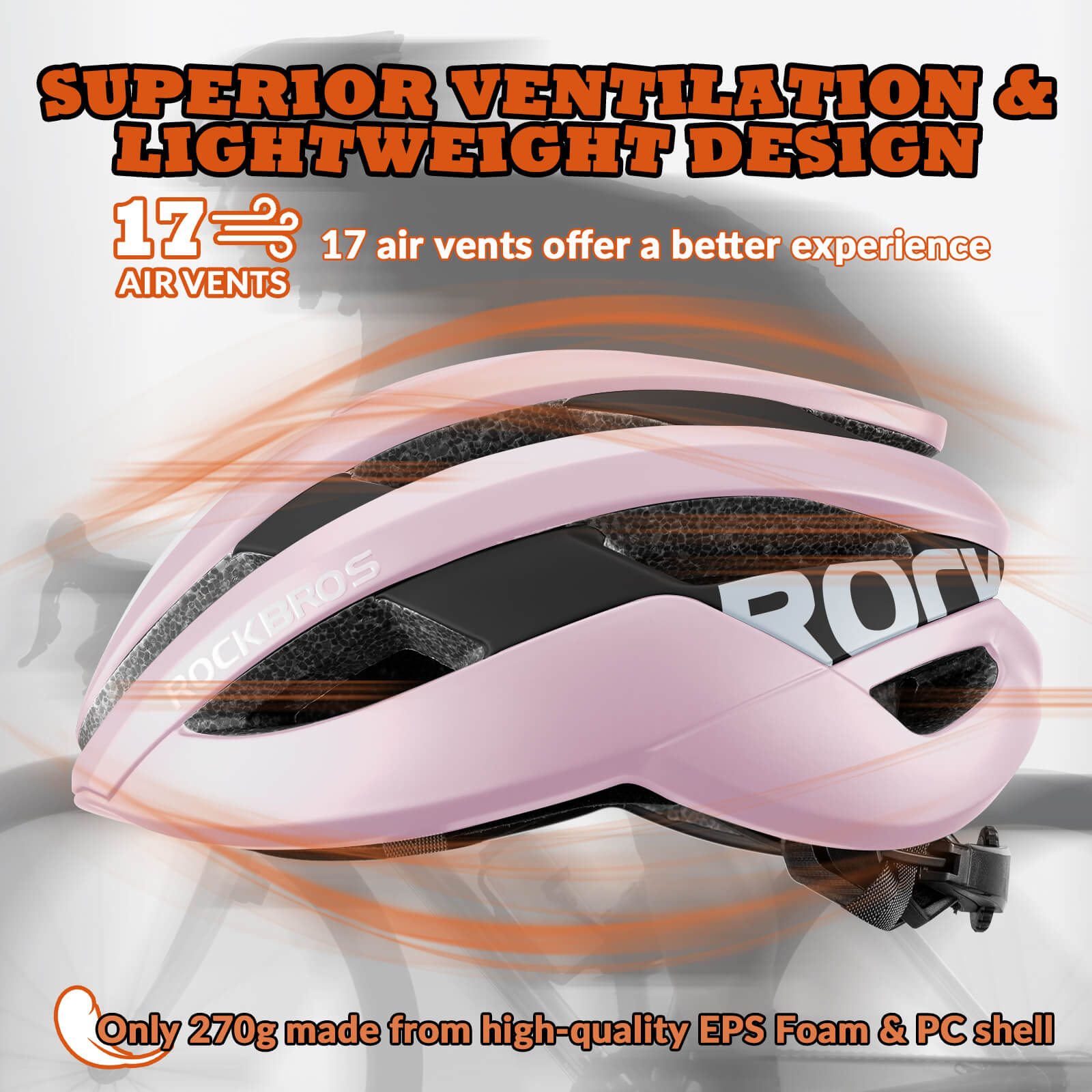 ROCKBROS cycling helmet with CPSC certification, ionic antibacterial liner, PC+EPS in-mold construction
#Color_Matte Pink
