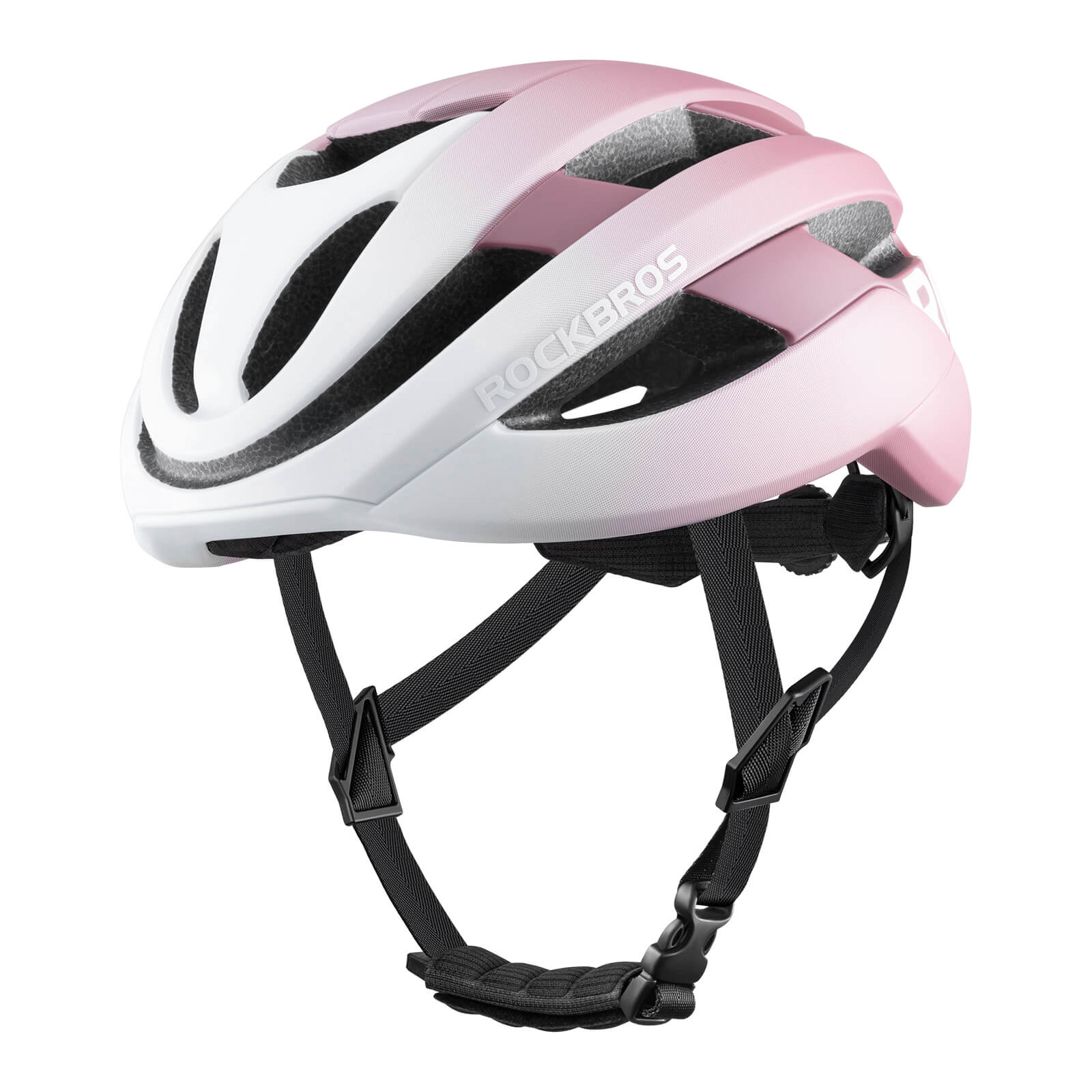 ROCKBROS cycling helmet with CPSC certification, ionic antibacterial liner, PC+EPS in-mold construction
#Color_White Pink Gradient
