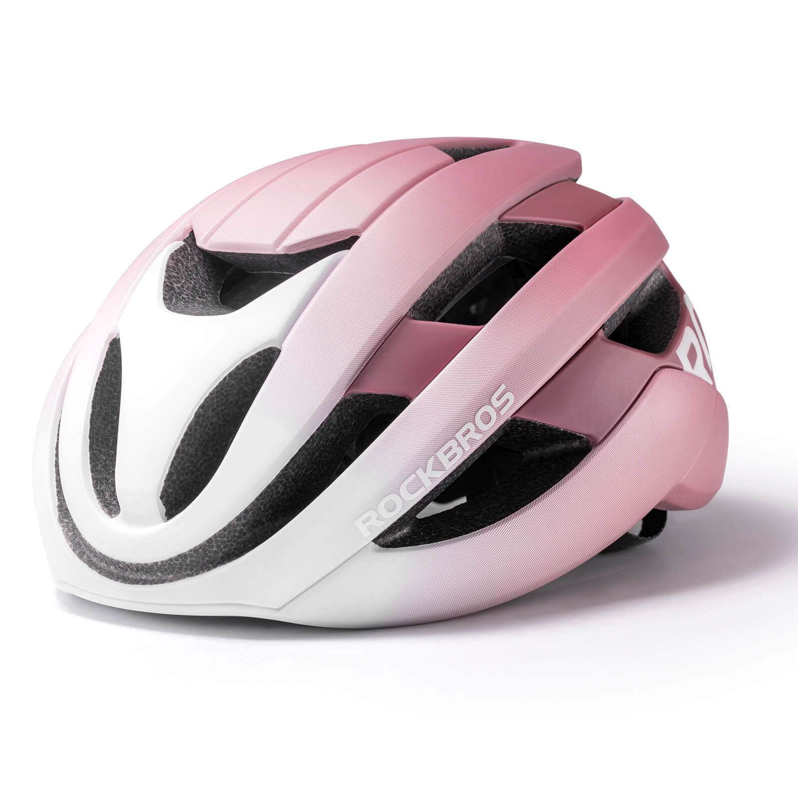 ROCKBROS cycling helmet with CPSC certification, ionic antibacterial liner, PC+EPS in-mold construction
#Color_White Pink Gradient