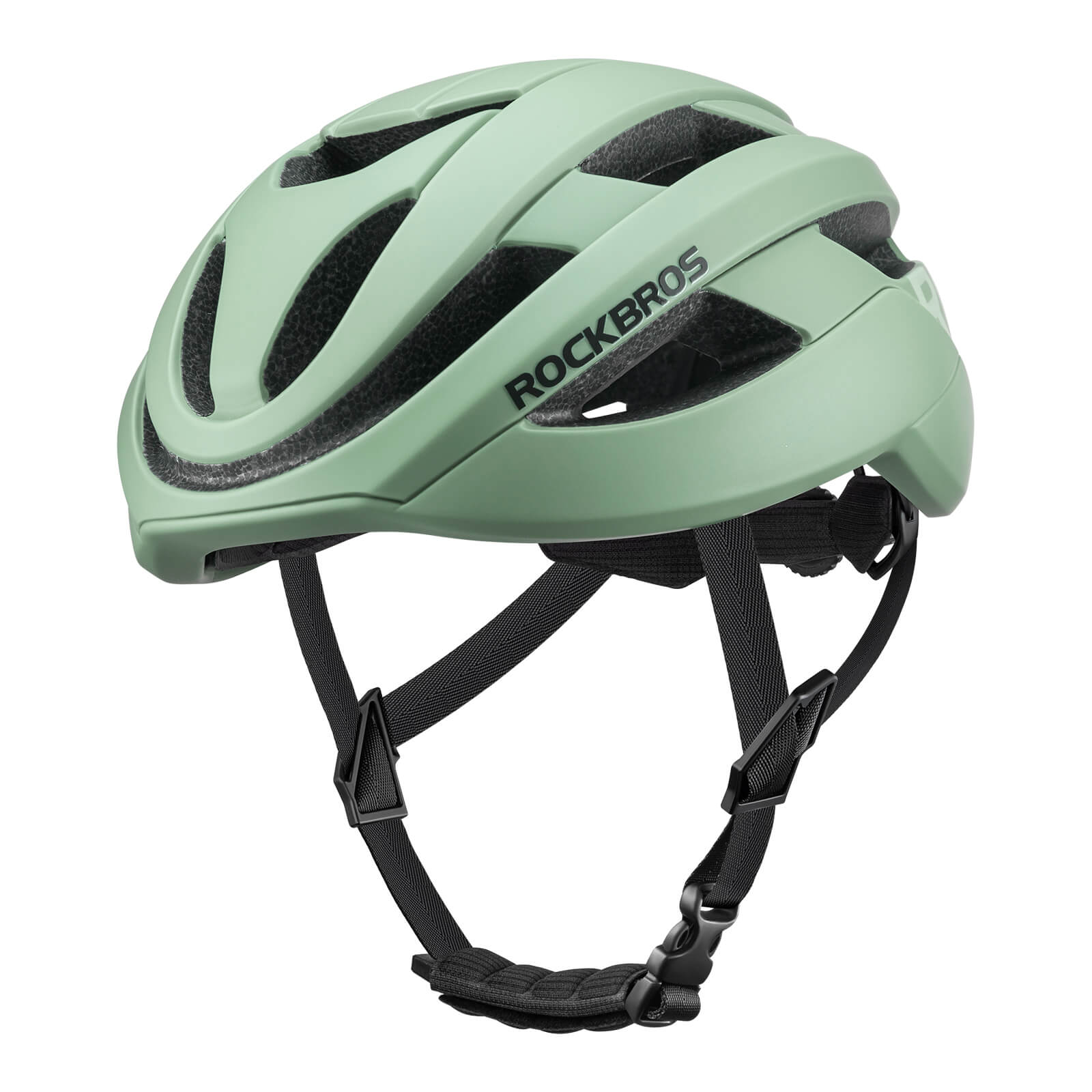 ROCKBROS cycling helmet with CPSC certification, ionic antibacterial liner, PC+EPS in-mold construction
#Color_Matte Green